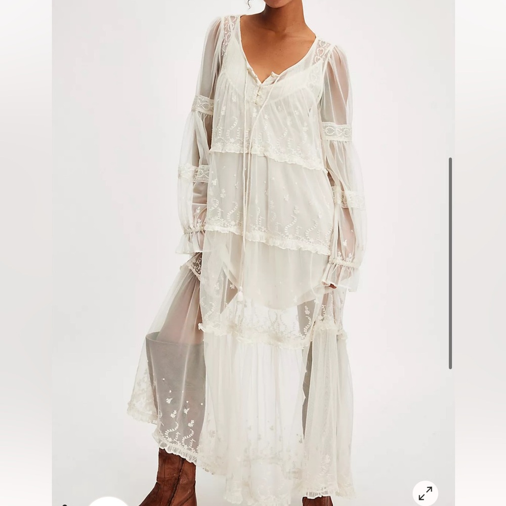 NWOT FP Stevie Elegant Cream Lace maxi Dress, size S